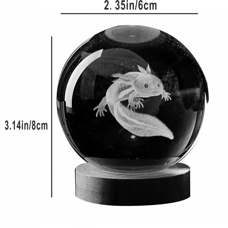 3D Colorful Axolotl laser Crystal Ball night light