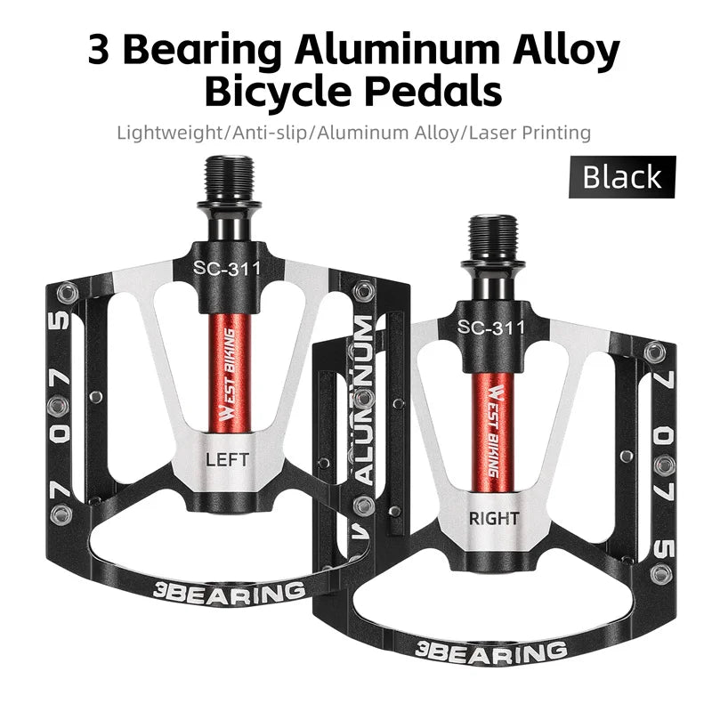 3-Bearing CNC Aluminum Bike Pedals Anti-Slip Black