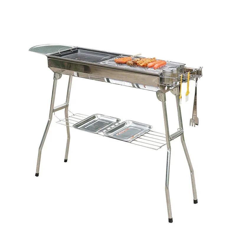 Portable Outdoor Stainless Steel Charcoal Grill Foldable BBQ Tool Silver
