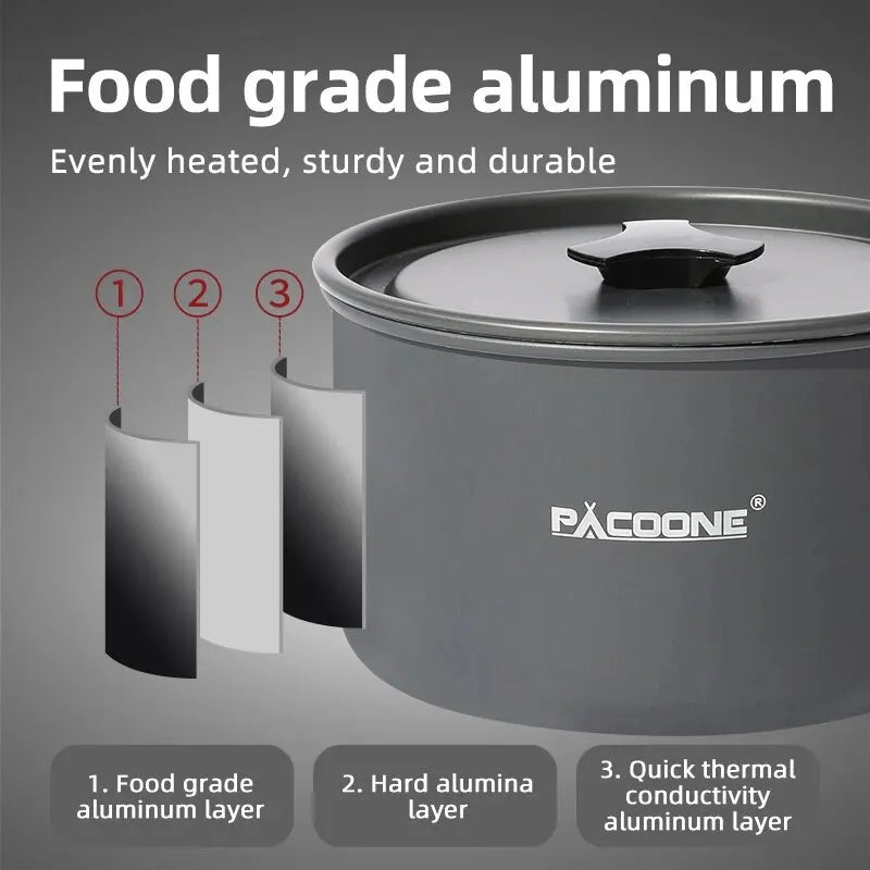 Portable Aluminum Camping Cookware Kit Grey