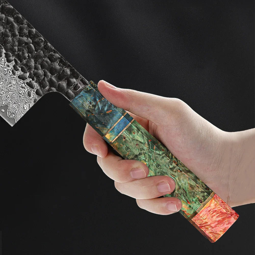 8-Inch Forged Damascus Steel Chef Knife Custom Stainless Blade Green