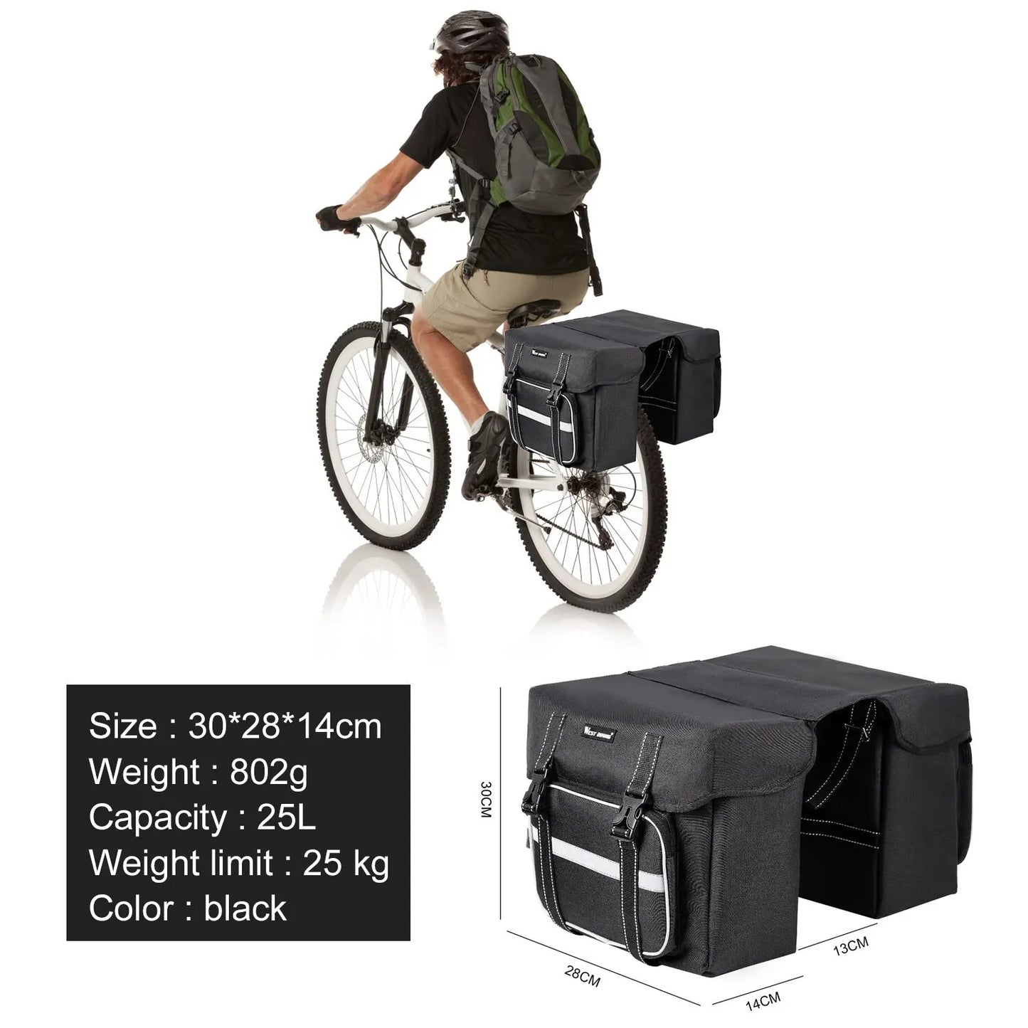 25L Rear Seat Double Pannier Cycling Bag Black