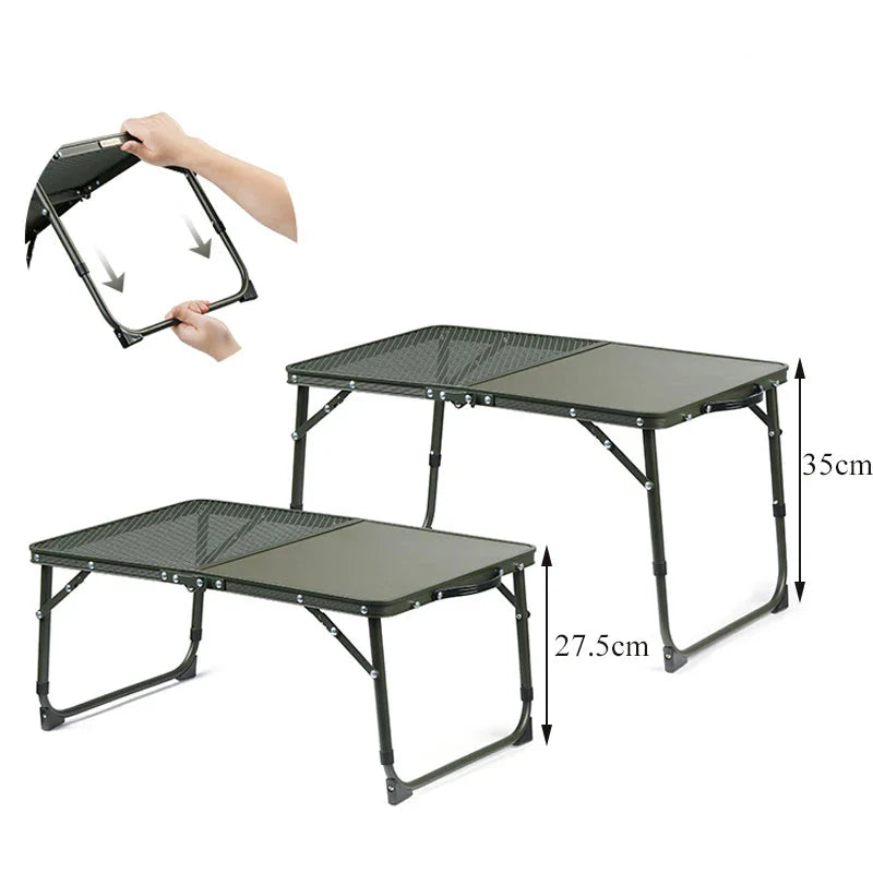 Ultralight Folding Camping Table Adjustable Height Outdoor Desk Green