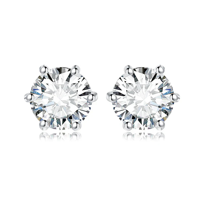Earrings Stud Round 5A Zirconia Silver for Women (Silver)