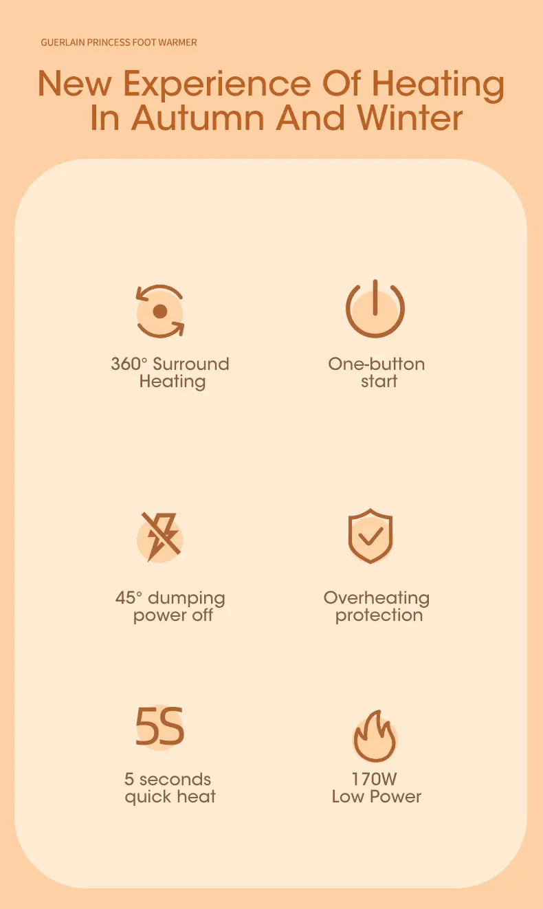 Portable Electric Foot Warmer Heater - Adjustable Thermostat, Foldable Design, 165W, Grey