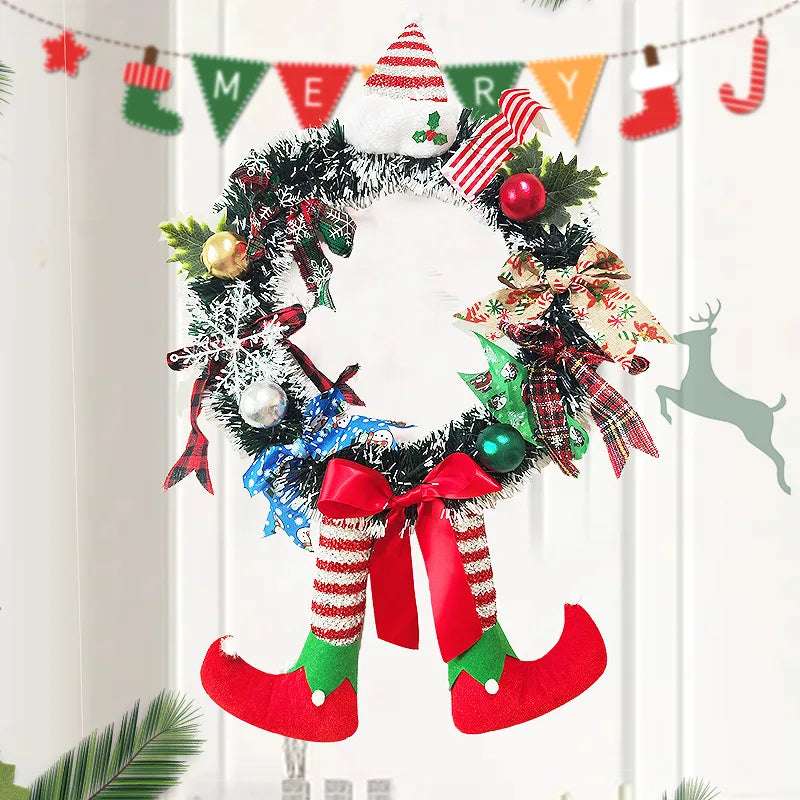 Christmas Long Legged Hanging Garland Wreath with Bowknot