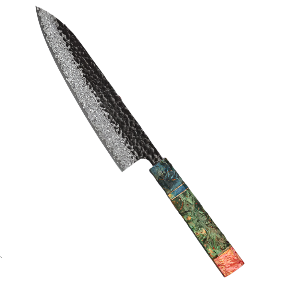 8-Inch Forged Damascus Steel Chef Knife Custom Stainless Blade Green