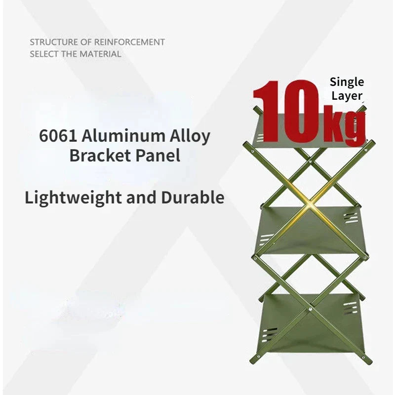 Portable Three-Tier Outdoor Folding Shelf for Camping, BBQ, and Garden Storage