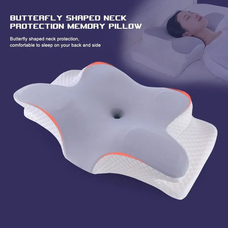 Butterfly Memory Foam Pillow Neck Support Grey