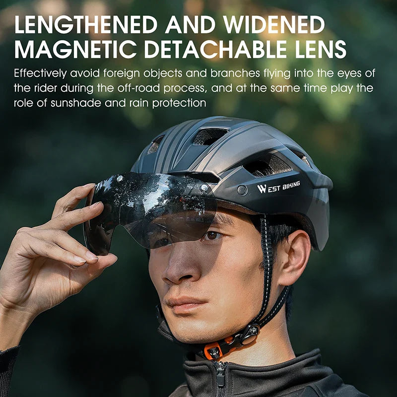 Ultralight Cycling Helmet with Magnetic Goggles LED Taillight Titanium