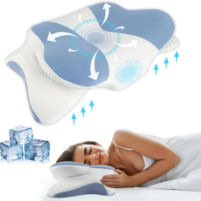 Ergonomic Wave Memory Foam Cervical Pillow Support Blue