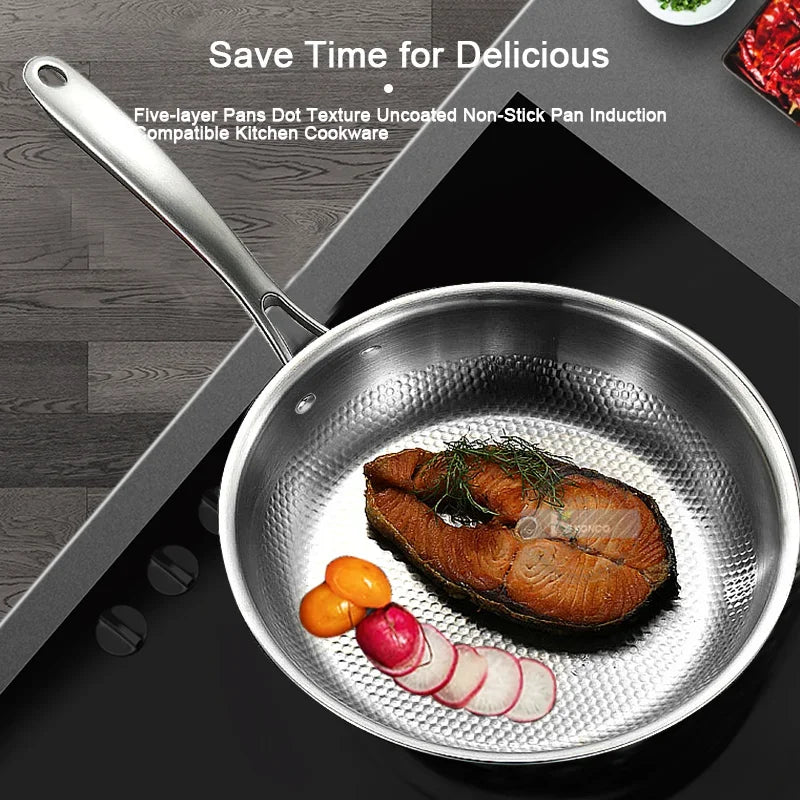 30cm 304 Stainless Steel Wok Frying Pan Nano Non-Stick Silver