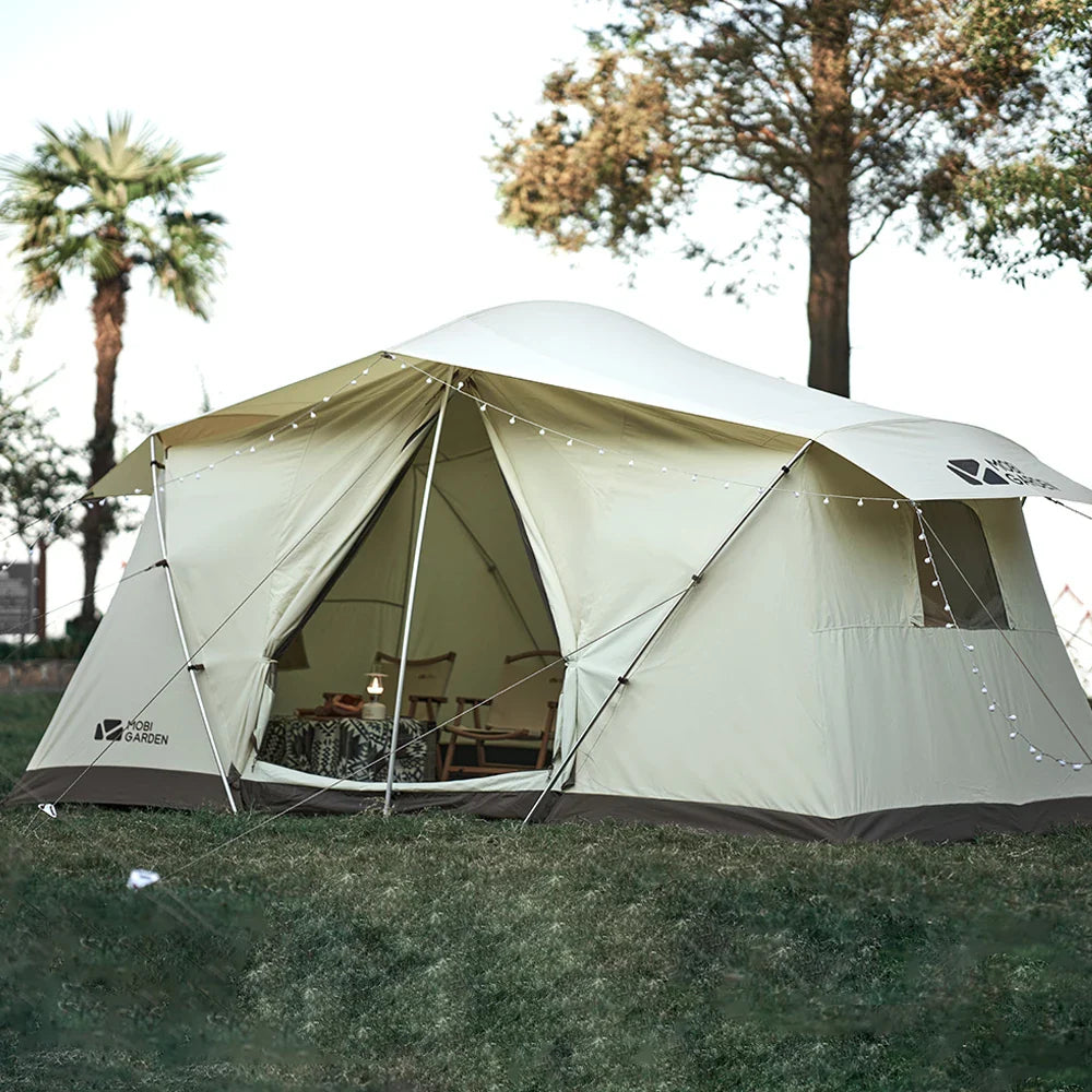 Camping Glamping Cotton Tent 3-Person Double-Layer Waterproof Tent Ivory