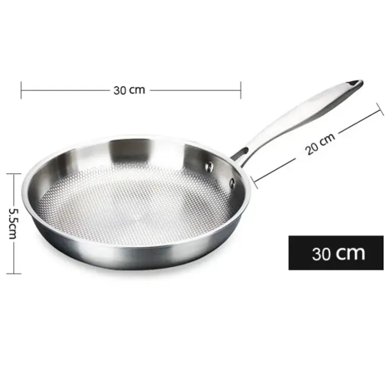 30cm 304 Stainless Steel Wok Frying Pan Nano Non-Stick Silver