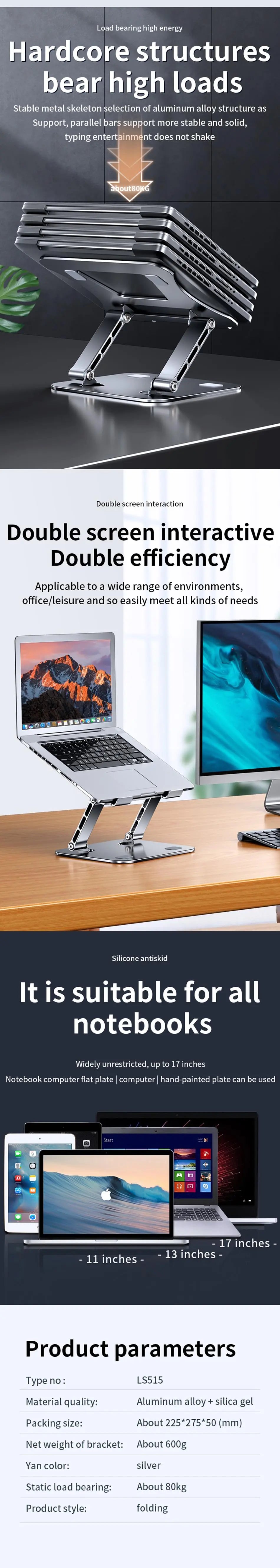 Laptop Stand Adjustable Aluminum Up to 17 Inch Laptop Portable Cooling