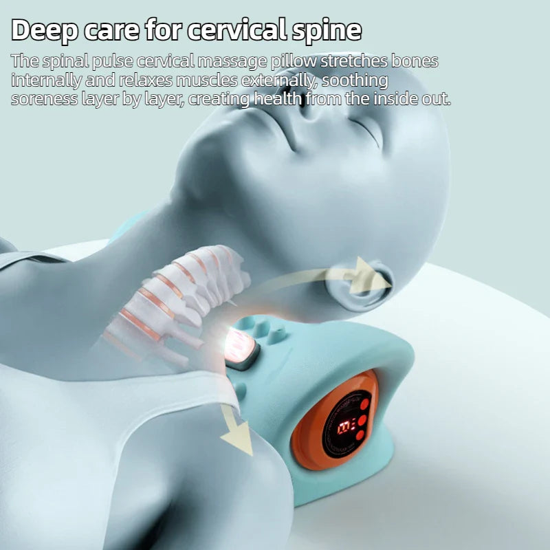 Electric Neck Stretcher Pulse Cervical Traction Pillow EMS Massage Blue