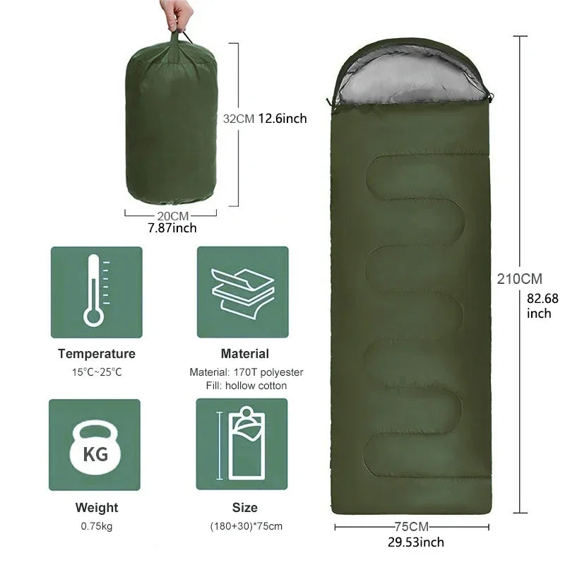 4-Season Waterproof Sleeping Bag Envelope-Style Green