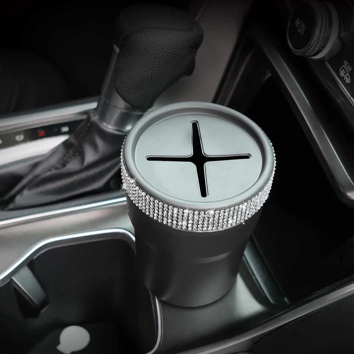 2Pcs Car Coin Storage Box Mini Imitation Diamond Can for Cup Holder Black