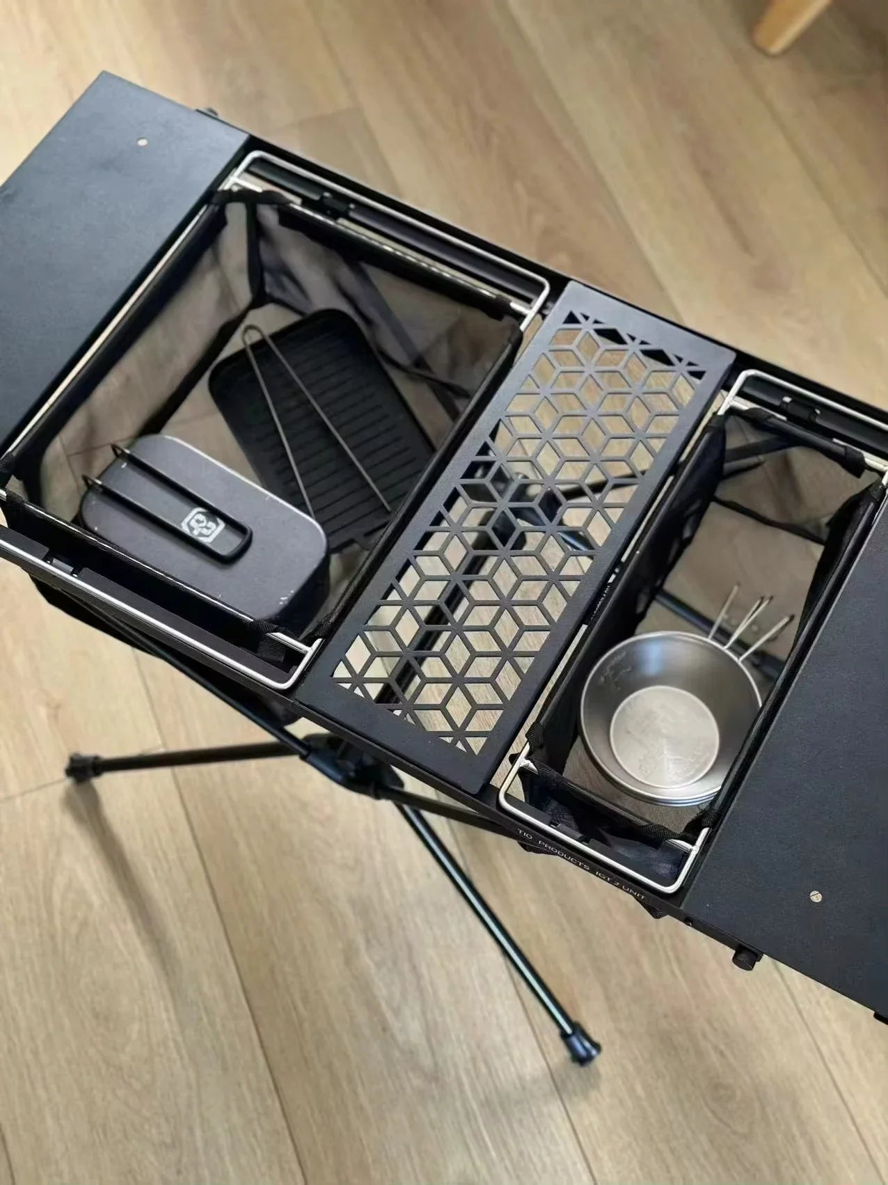 Folding Camping Mesh Basket Drainable Storage Bag Black