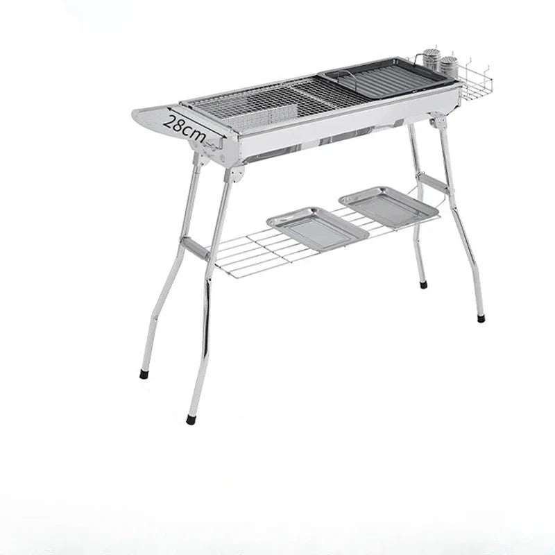 Portable Outdoor Stainless Steel Charcoal Grill Foldable BBQ Tool Silver