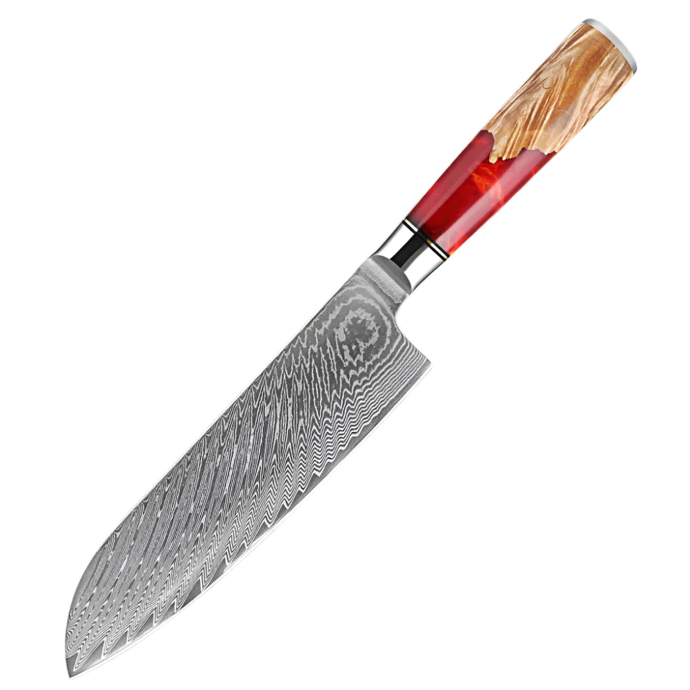 7-Inch VG10 Damascus Steel Chef Knife  Razor Sharp Red