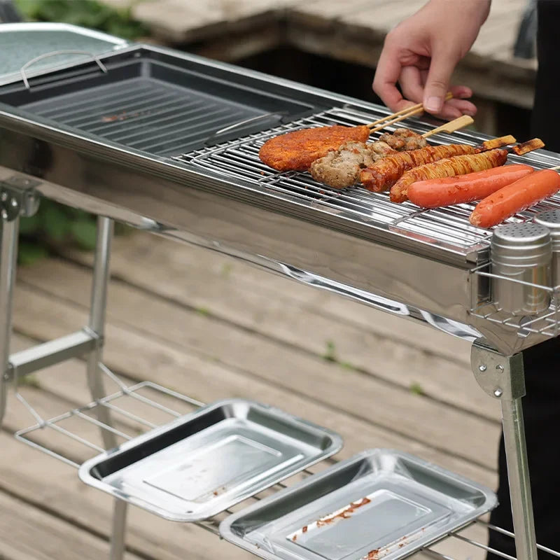 Portable Outdoor Stainless Steel Charcoal Grill Foldable BBQ Tool Silver