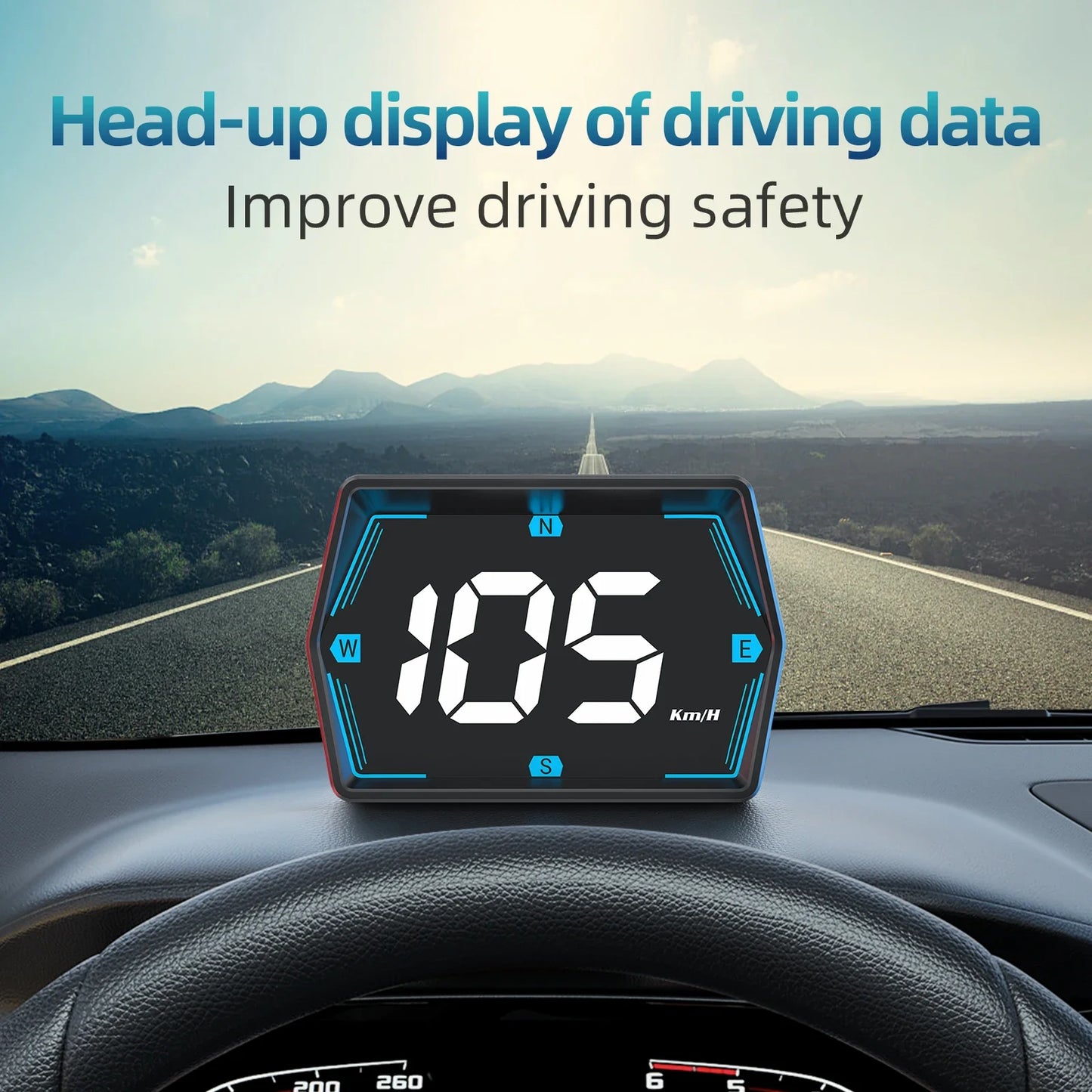 Car Head Up Display GPS Speed Display with Alarm Light Sensor Black