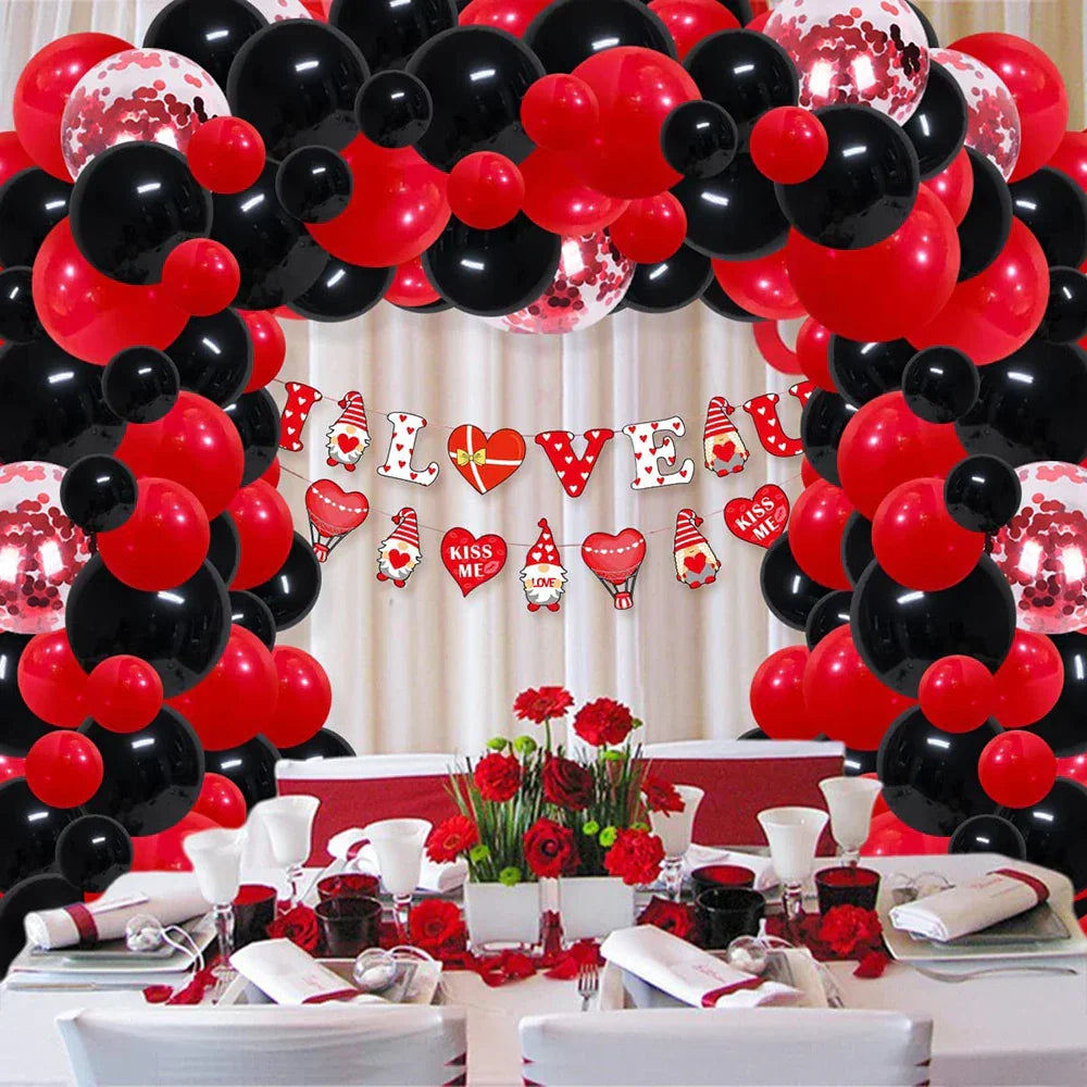 Vibrant Red and Black Balloon Garland Arch Kit with Confetti Balloons - Color: No. 6
