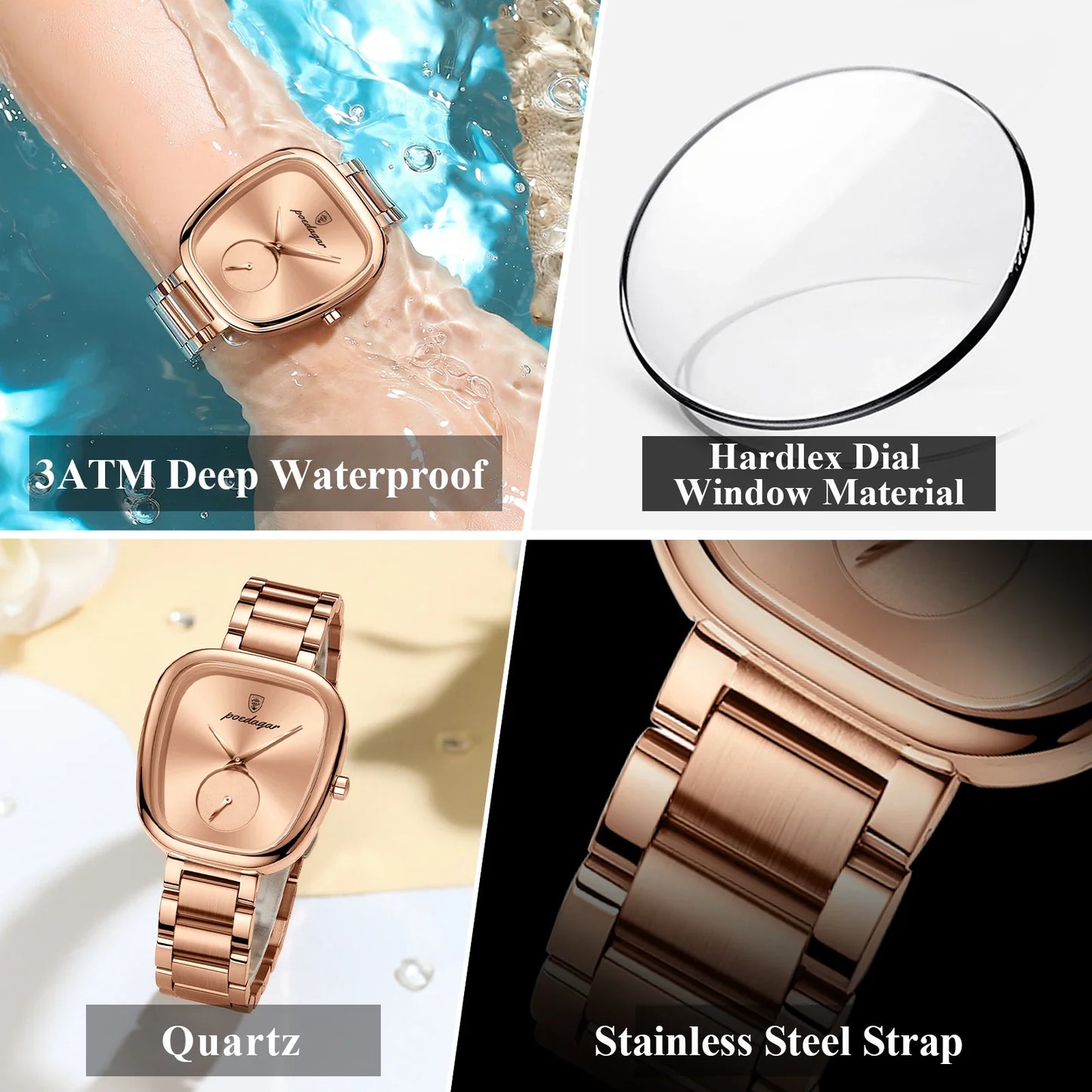 Women's Stainless Steel Waterproof Quartz Watch (Rose Gold)