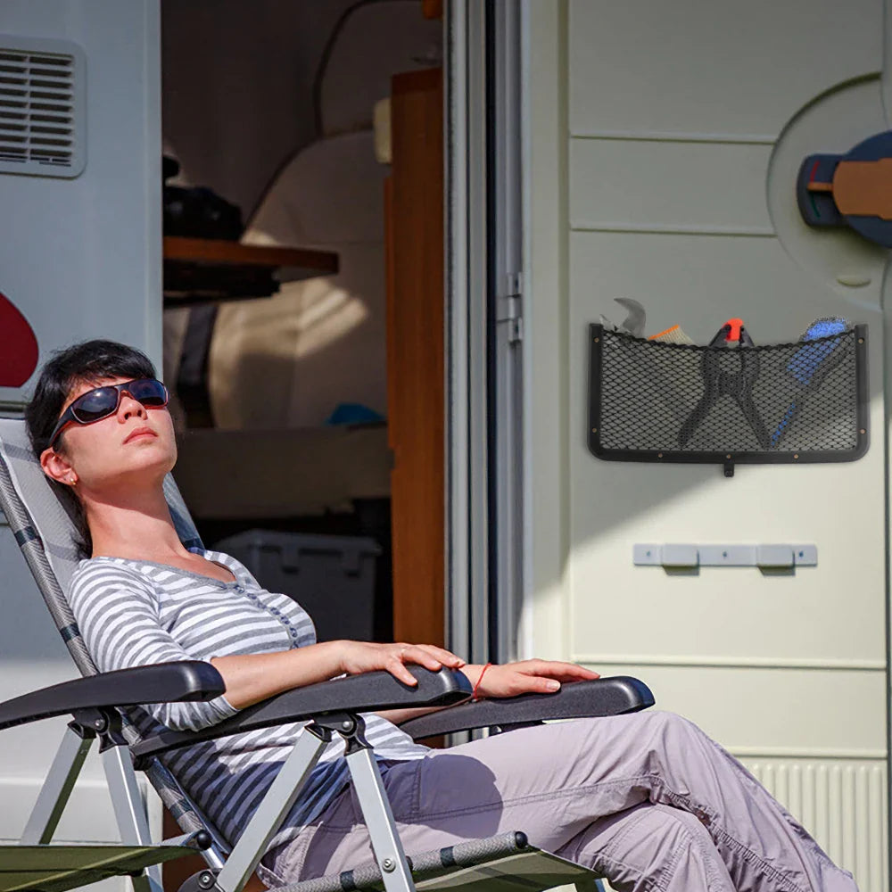 4PCS Framed Car Mesh Storage Net Bags 36x18CM Organizer Pockets Black