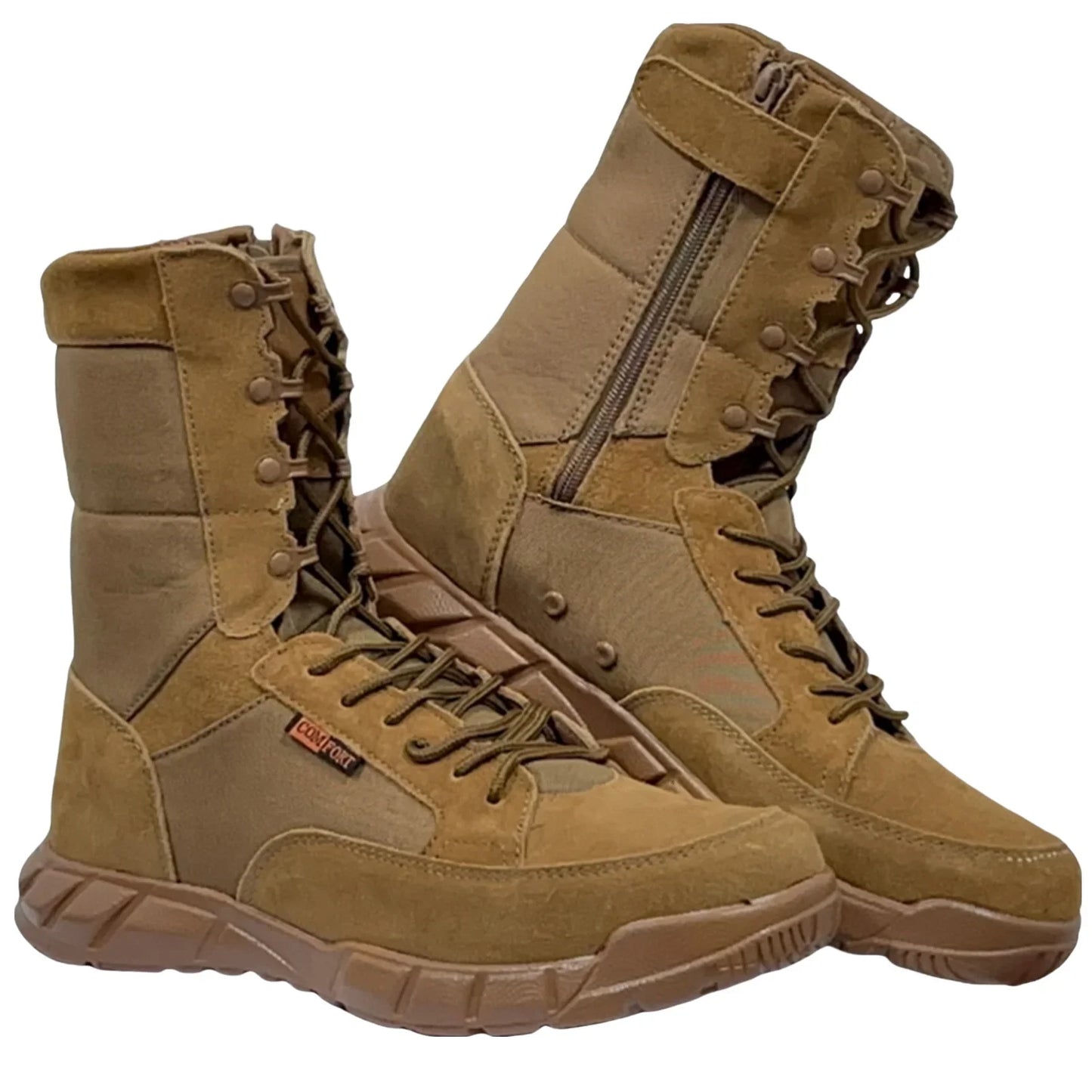 Mens Tactical Mid-Calf Combat Boots (Brown With Zip)