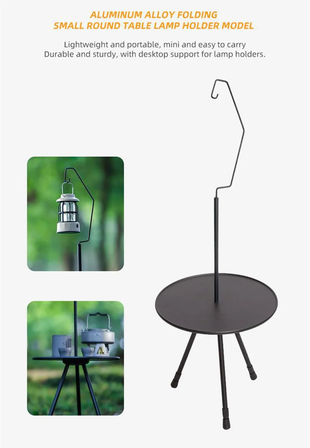 Folding Round Table Portable Telescopic Outdoor Three-legged Dining Table with lamp holder