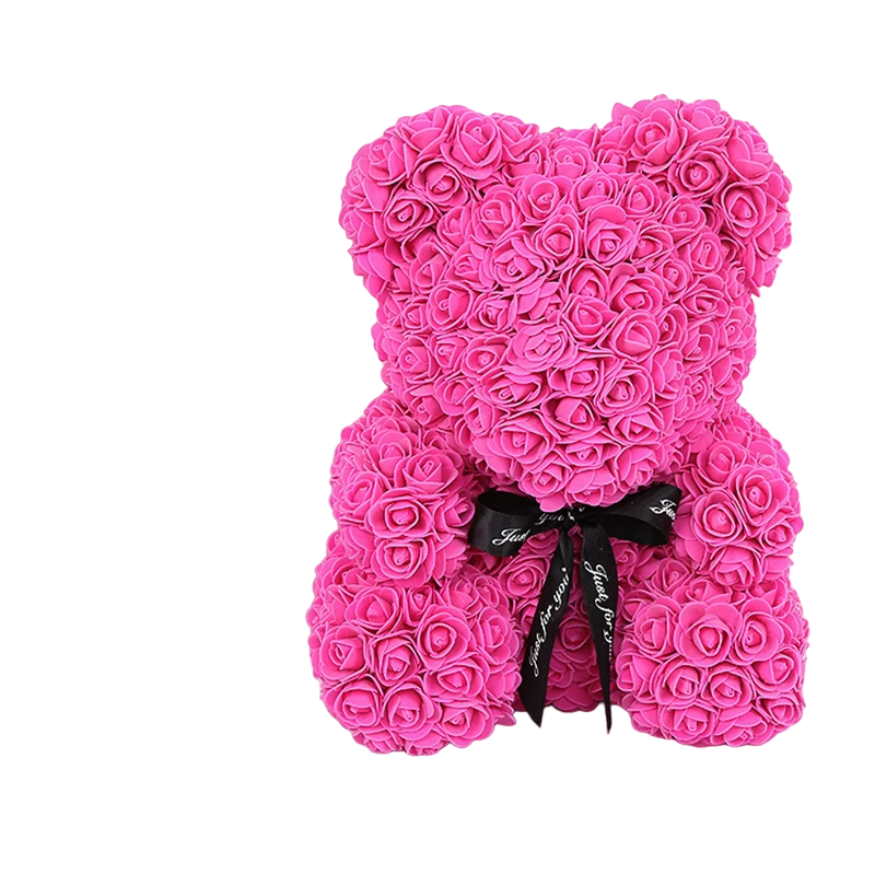 LED Red Rose Teddy Bear: 23cm Artificial Flower - Deep Pink-Led-Box