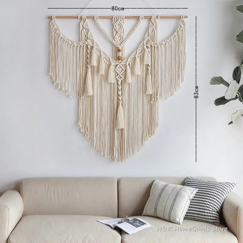 Boho Chic: Handwoven Macrame Wall Hanging Tapestry with Tassels
