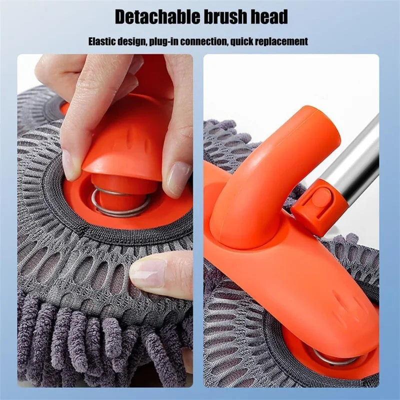 Rotating Car Wash Mop Brush–3-Section Telescopic Double Head Orange