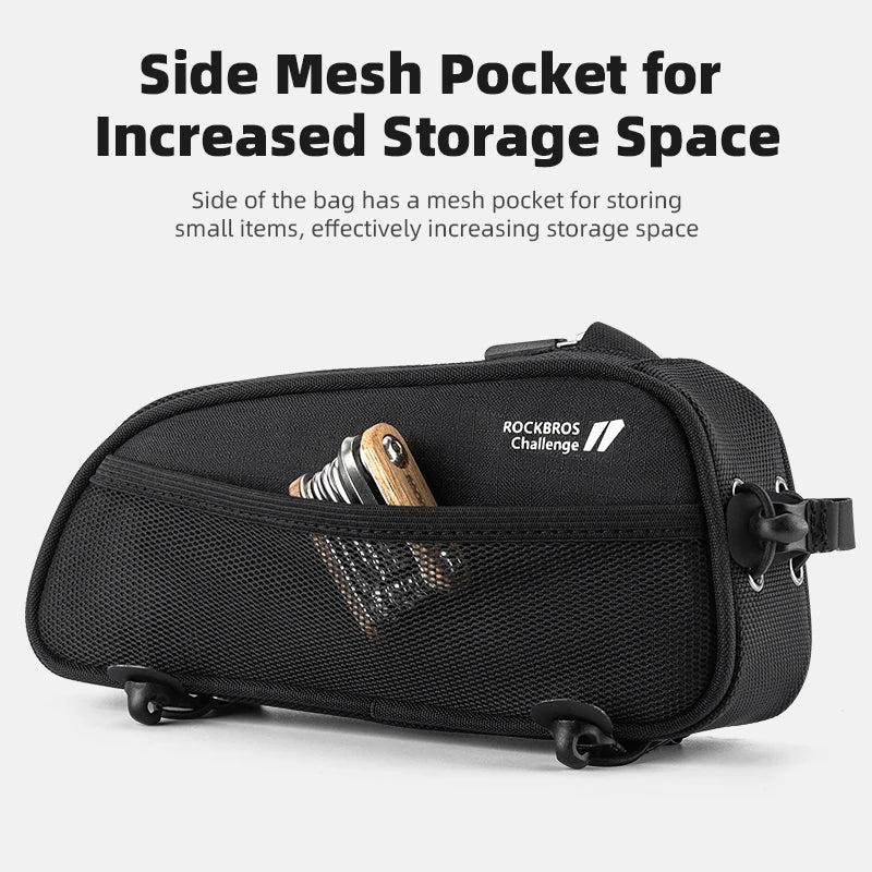 1.3L Waterproof Bicycle Frame Tube Bag with Headphone Jack Black