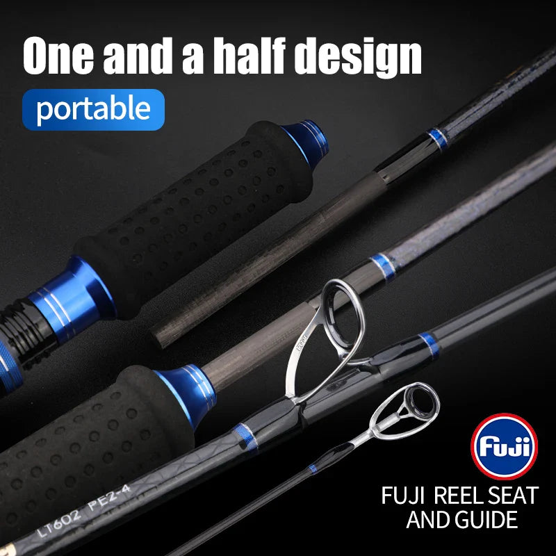 2-Section Carbon Fiber Fast Jigging Rod PE2-4 Spinning Rod Black