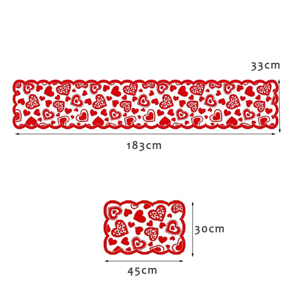 Elegant Valentine's Day Lace Table Runner Set - Red Poinsettia Design