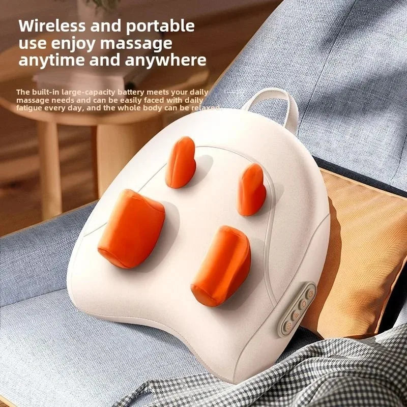 Wireless Electric Shiatsu Massage Pillow Rechargeable Heating Massager Orange