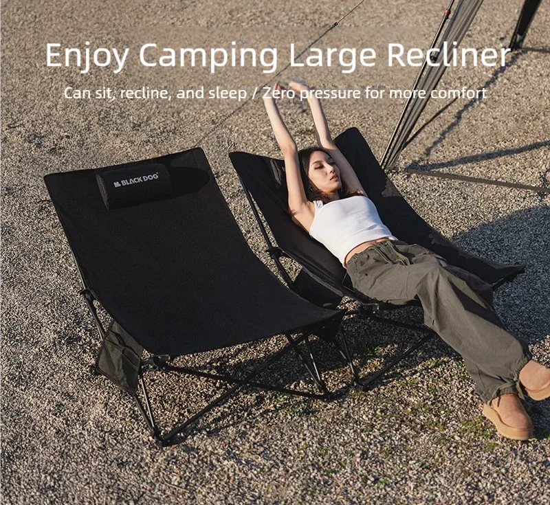 Camping Folding Recliner Chair with Cotton Pillow Black
