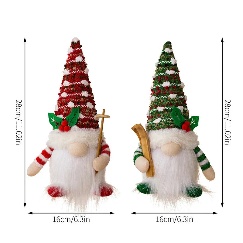 Enchanting Christmas Doll Sled Elf Ski Gnome with LED Light - 28cm (2pc Red Green)