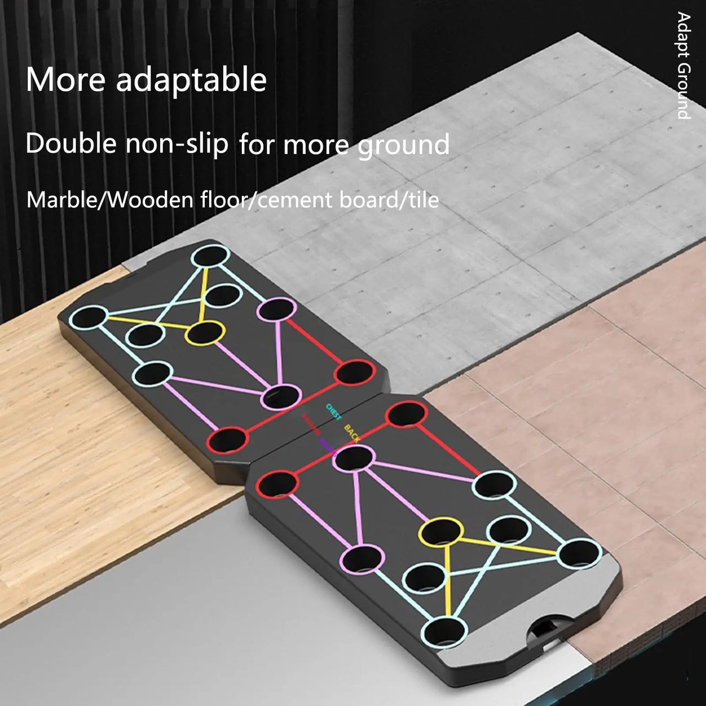 Folding Push-Up Board with Resistance Bands Black