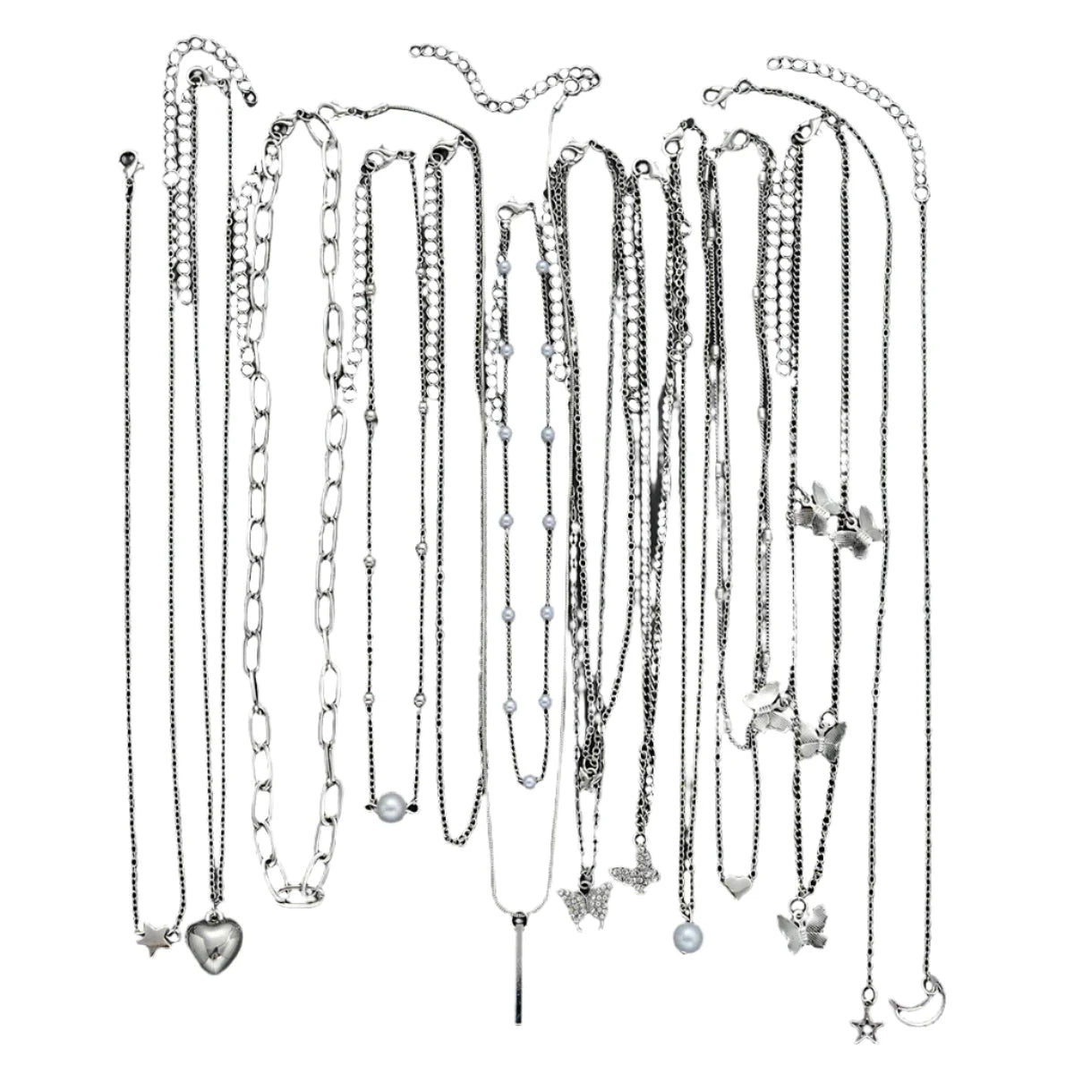 NNEOBA 13-Piece Womens Silver Necklace Set with Charms