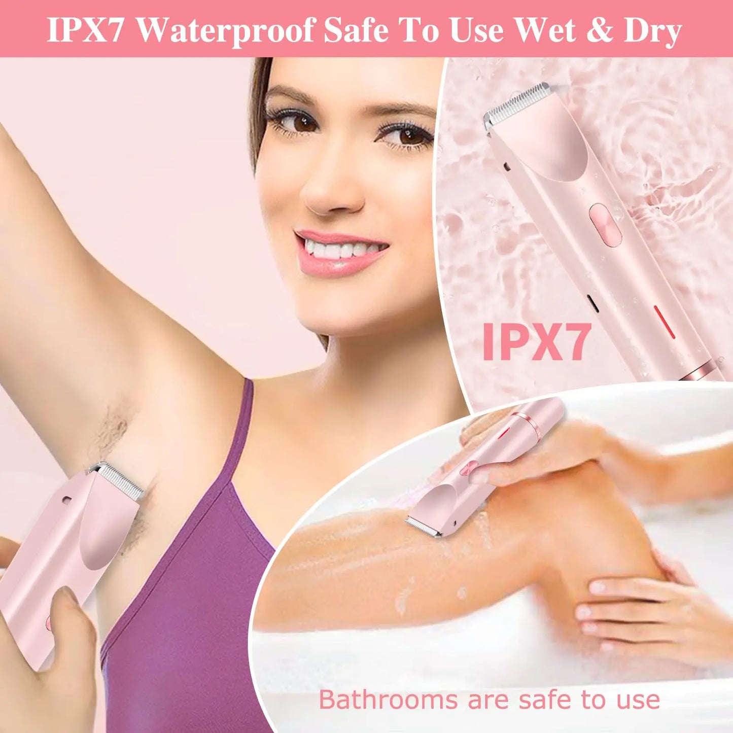 2 in 1 Electric Bikini Trimmer & Facial Shaver Waterproof Pink