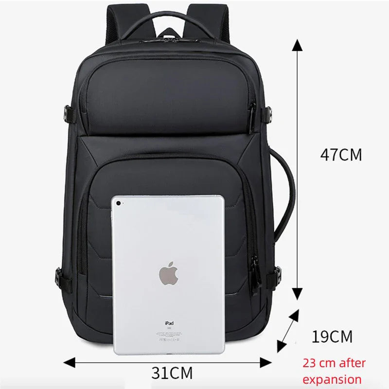 Expandable 17-Inch Laptop Backpack for Men 11 Pockets Black