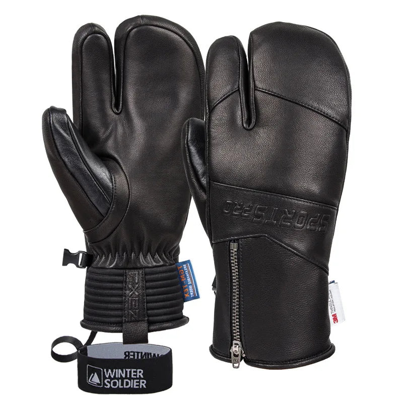 Winter Ski Gloves - Goatskin Leather Mittens