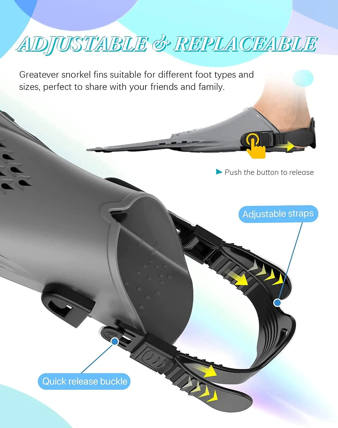 Adjustable Open-Heel Snorkel Fins for Diving and Swimming