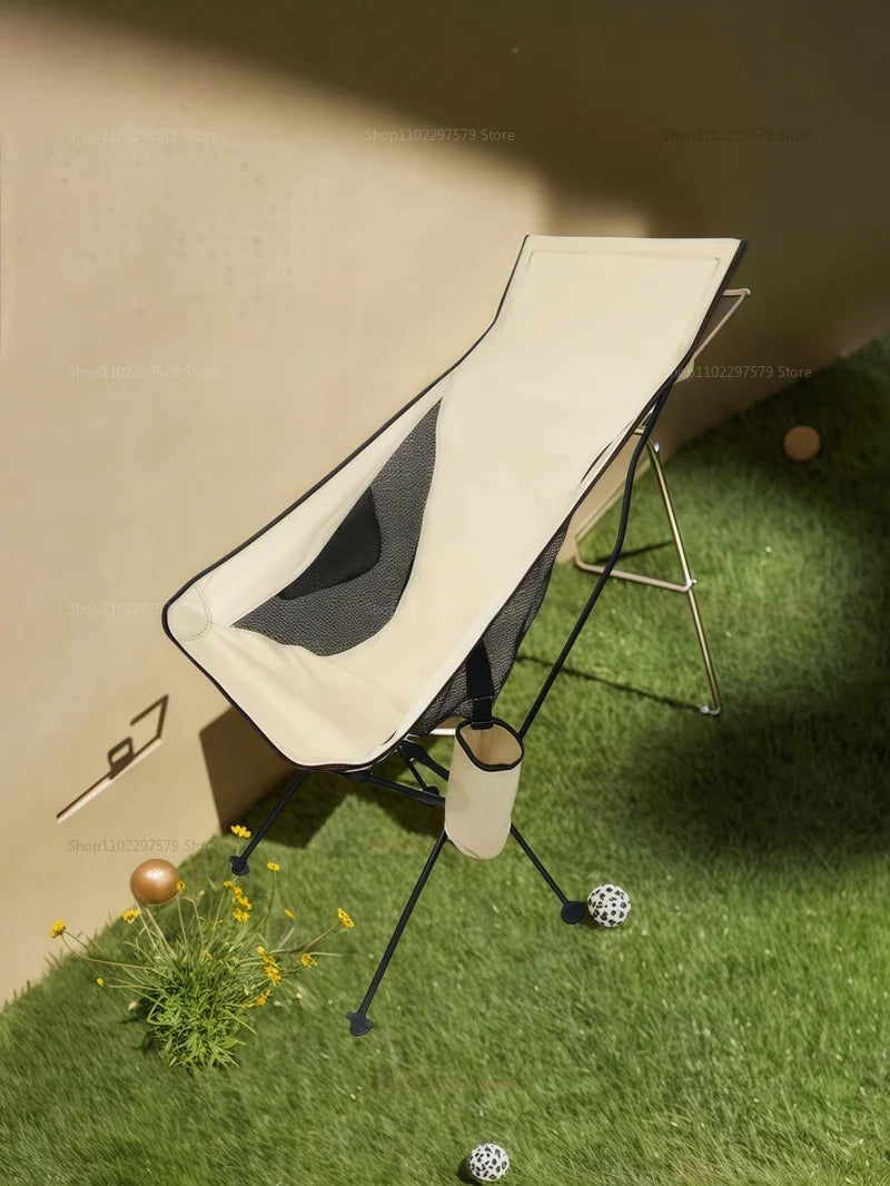 Camping Chair with Headrest Beige