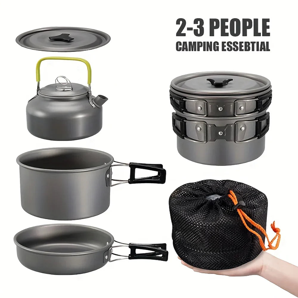 11-Piece Outdoor Camping Cookware Set Black