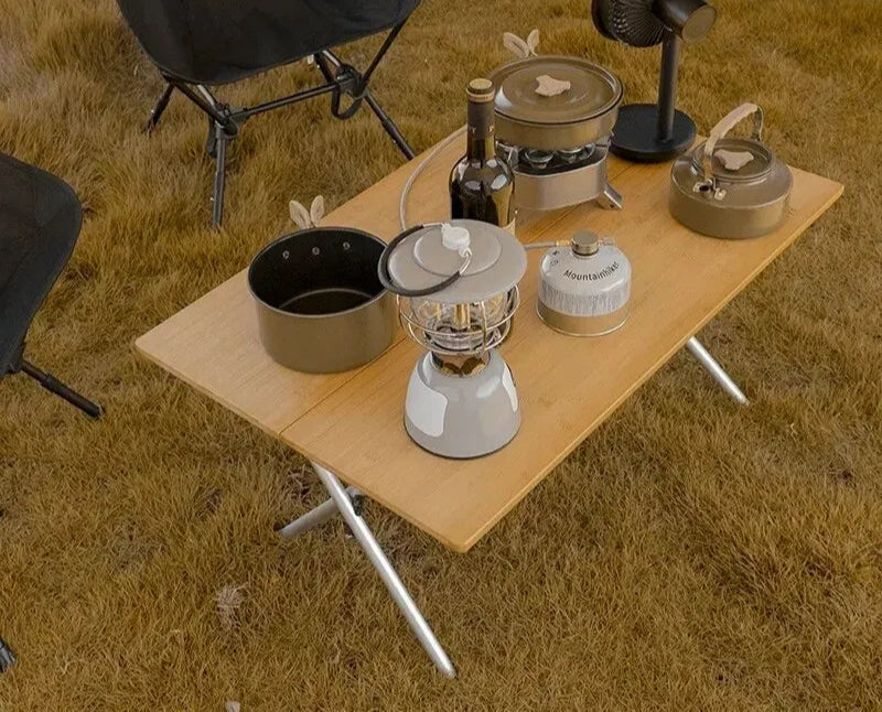 Portable Outdoor Bamboo Folding Table 2-Fold Camping Desk Brown